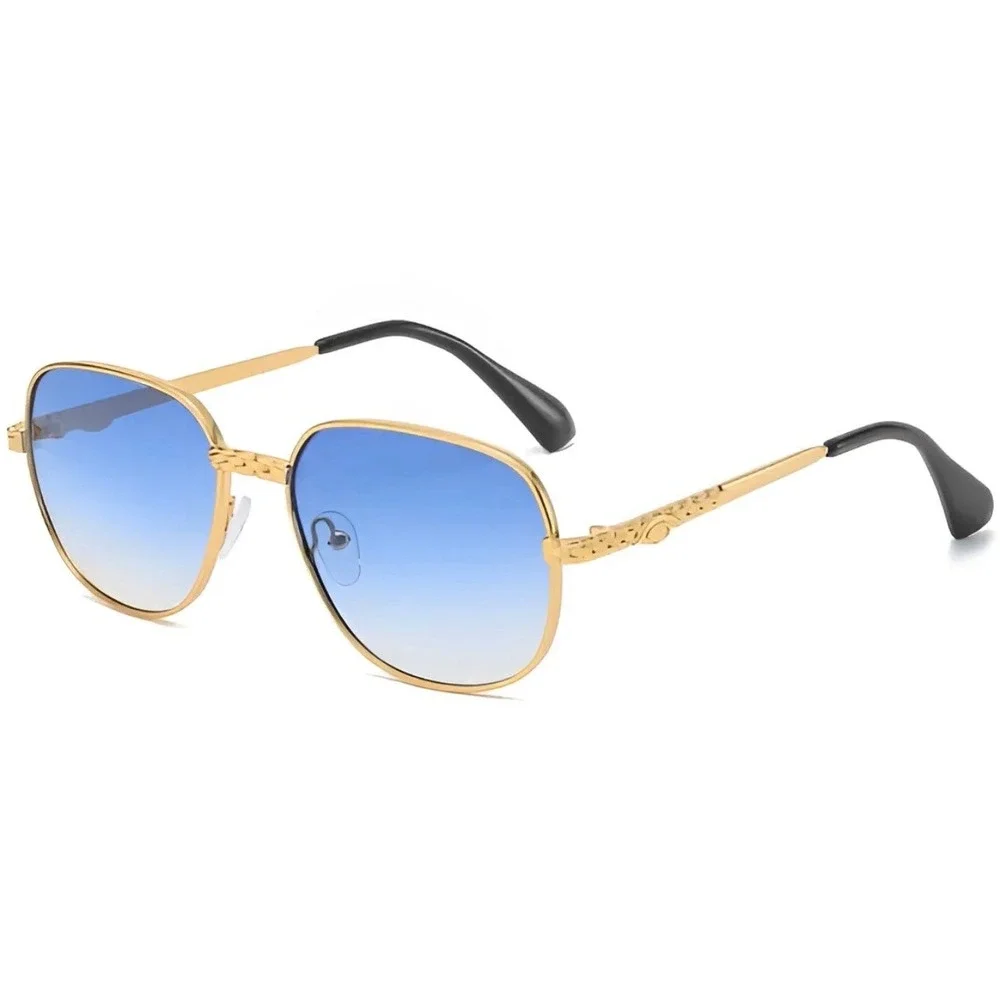 Gold Aviator Sunglasses Blue Gradient‎ Lens Geometric Metal Frame Retro Eyewear